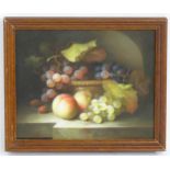 20th century, Continental School, Oil on board, A still life study with fruit in a bowl on a