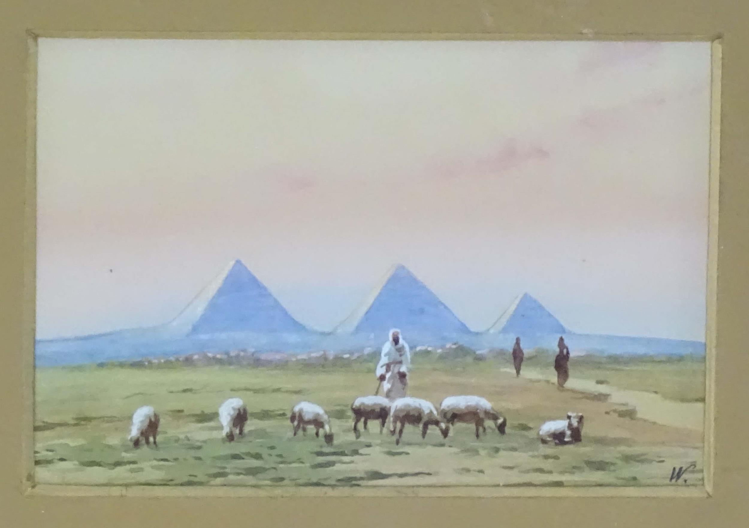 Manner of Edwin Lord Weeks (1849-1903), Watercolours, An Egyptian landscape with a shepherd and - Image 4 of 6