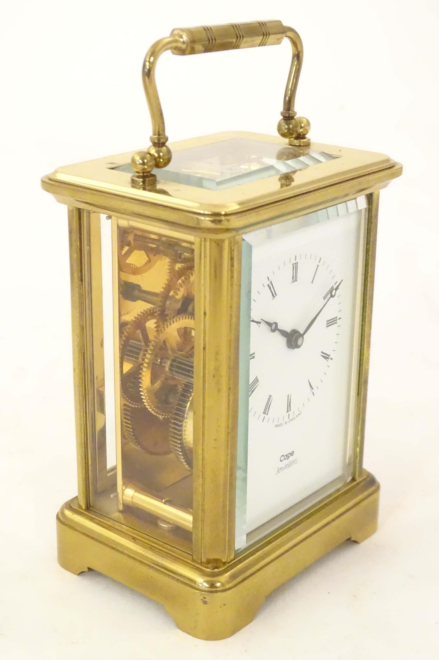 A carriage clock, the dial signed ' Cope Jewellers' the backplate stamped ' Made in England 11 - Image 2 of 9