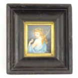 A 19thC watercolour portrait miniature depicting a Bacchante / a female Bacchanalian figure with