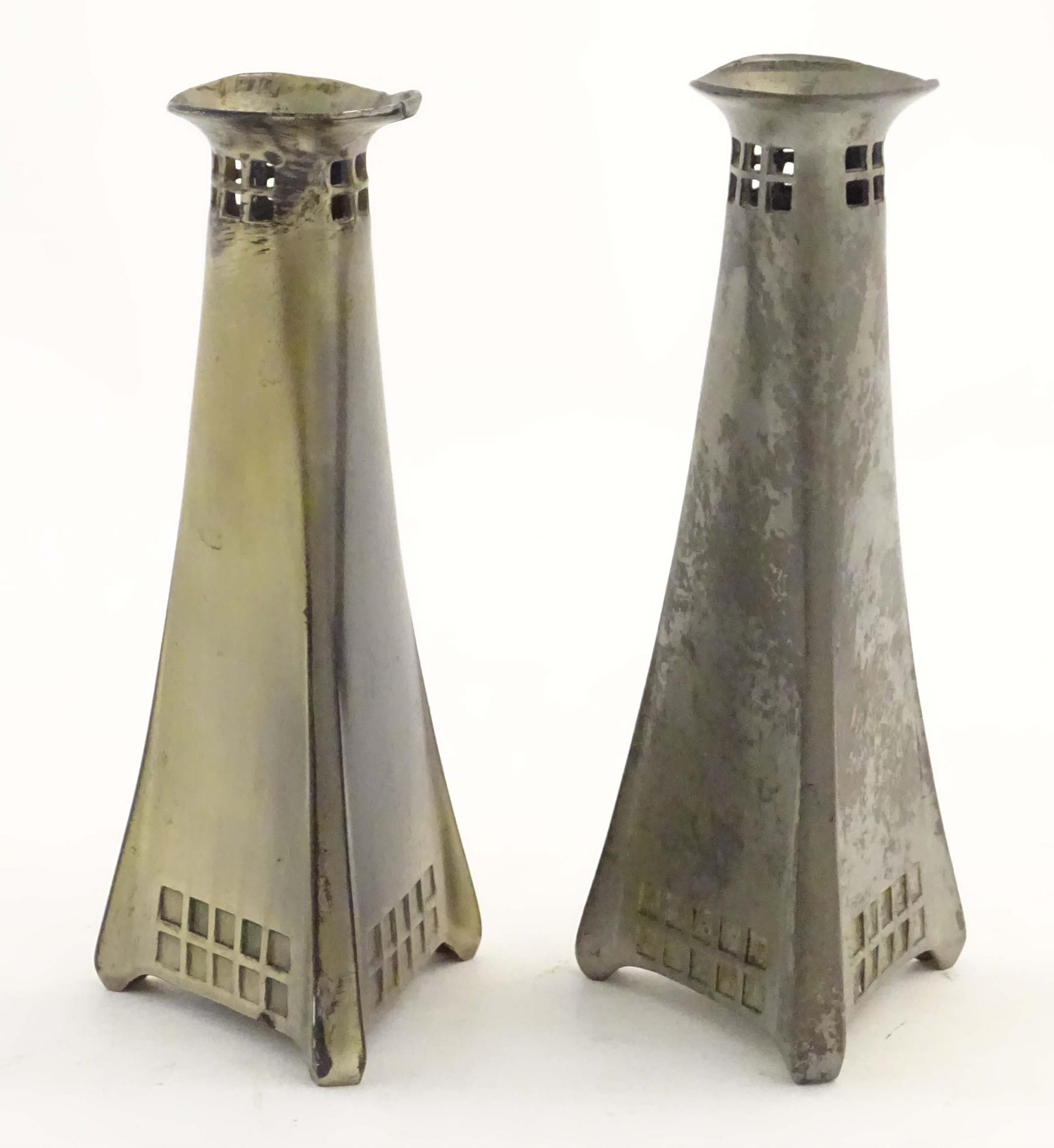 A matched pair of early 20thC Secessionist style vases of tapered form, designed by Peter Behrens, - Image 6 of 19