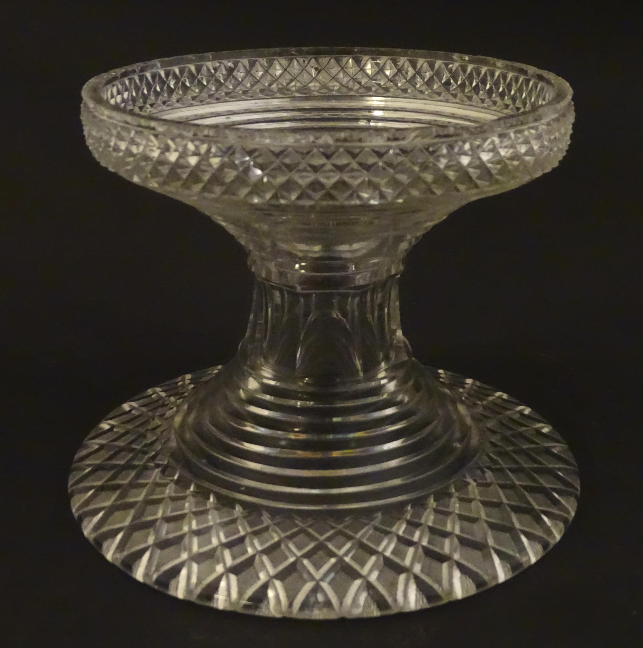 A 19thC cut glass pineapple stand with wide flared foot cut with a hobnail band rising to a - Image 2 of 6
