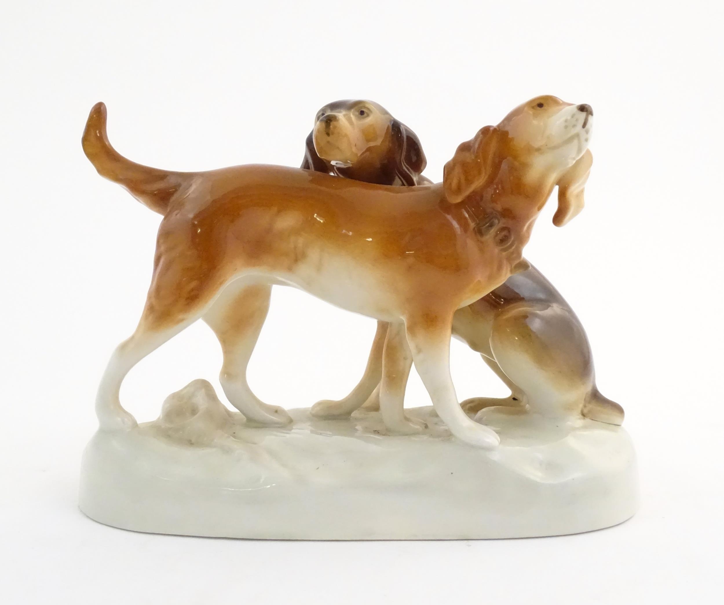 A 20thC Royal Dux model of two dogs. Marked under. Approx. 7 3/4" high x 11" wide (2) Please - Bild 6 aus 9