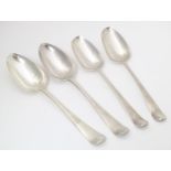 Four silver table spoons, two hallmarked London 1766, maker F. M., two hallmarked London 1774, maker