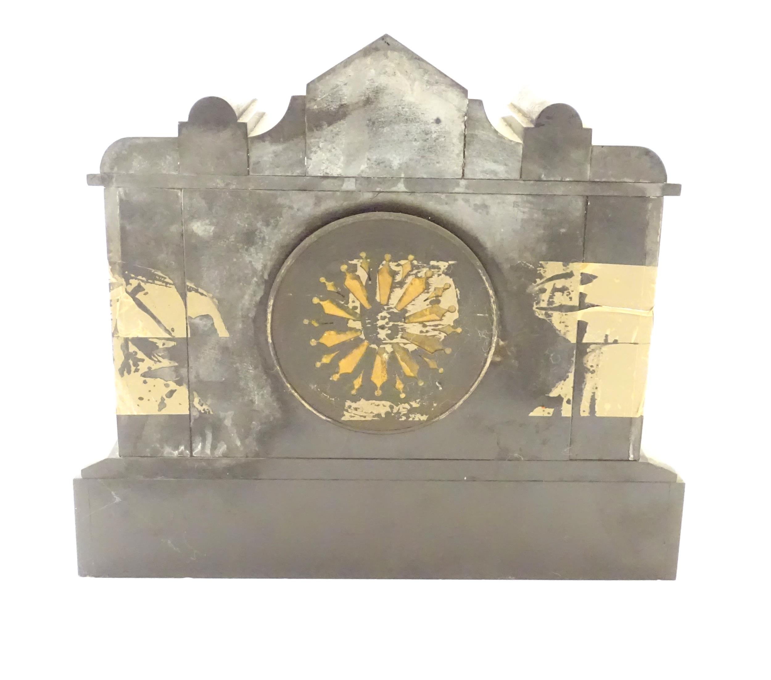 A Victorian slate and marble cased mantel clock with 8-day movement by Japy Freres. Approx 12 1/"2 - Image 9 of 9