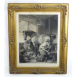 After Sir Edwin Landseer (1802-1873), Monochrome engraving, Shoeing, A farrier / blacksmith