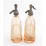 Local Buckinghamshire interest: Two glass soda syphons / seltzer bottles etched with T. & F. J.