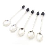 Five coffee spoons with coffee bean decoration, hallmarked Birmingham 1923, maker J. S. Approx. 4