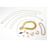 Assorted 9ct gold and gilt metal jewellery including a 9ct gold bracelet of rope twist form, 9ct
