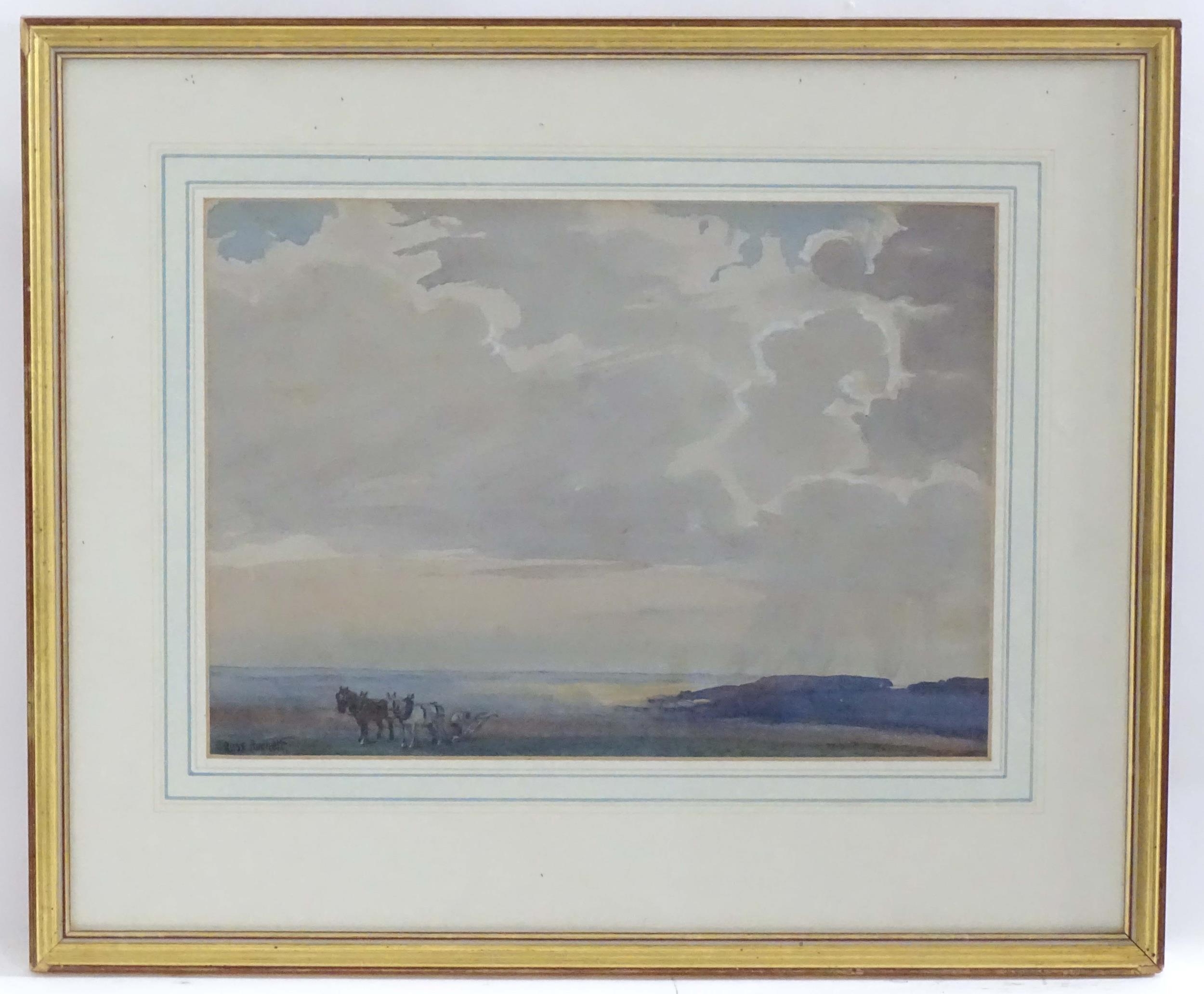 Cecil Ross Burnett (1872-1933), Watercolour, A coastal landscape with horses. Signed lower left.