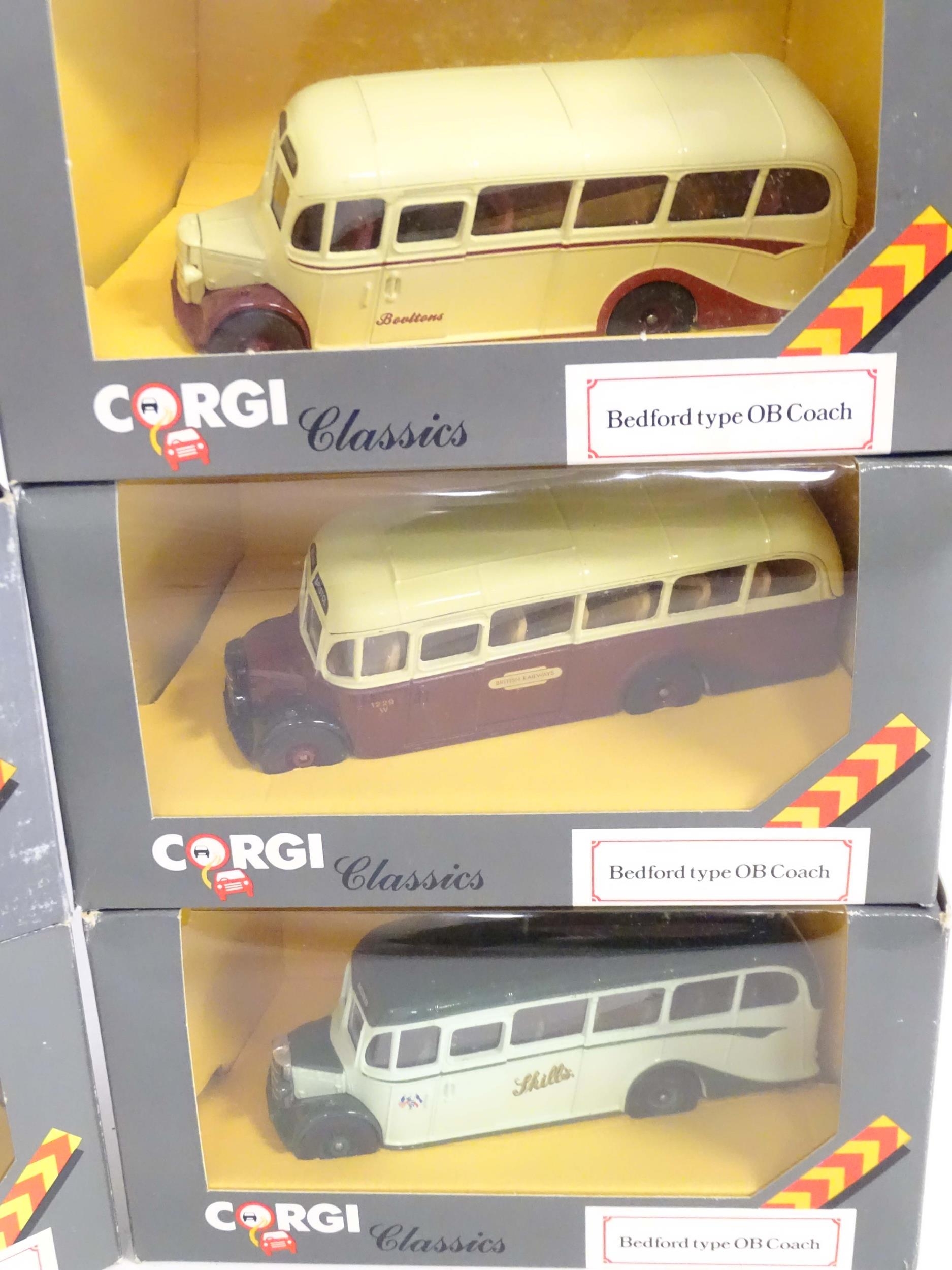 Toys: A quantity of Corgi Classics C949 series toy vehicles, comprising Bedford Type OB coaches in - Image 6 of 9