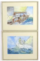 J. S., 20th century, English School, Watercolours, A pair, A sailing boat at sea with figures.