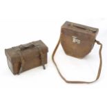 An early to mid 20thC leather pannier case, together with an Ensign cinecamera case. Largest approx.