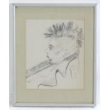 20th century, Pencil, A portrait study of a punk with spiked hair and leather jacket. Approx. 8 1/4"