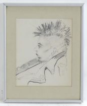 20th century, Pencil, A portrait study of a punk with spiked hair and leather jacket. Approx. 8 1/4"
