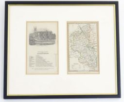 Map: A 19thC engraved map of Buckinghamshire after James Pigot, with hand colouring. Framed together