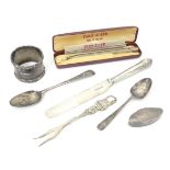 Assorted silver and white metal items comprising a silver Yard O Led pencil, hallmarked London 1963,