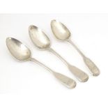 Three Geo IV silver Fiddle pattern teaspoons comprising two hallmarked London 1822, maker W. S.
