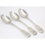 Three Victorian silver fiddle pattern teaspoons hallmarked London 1854 maker George Adams /