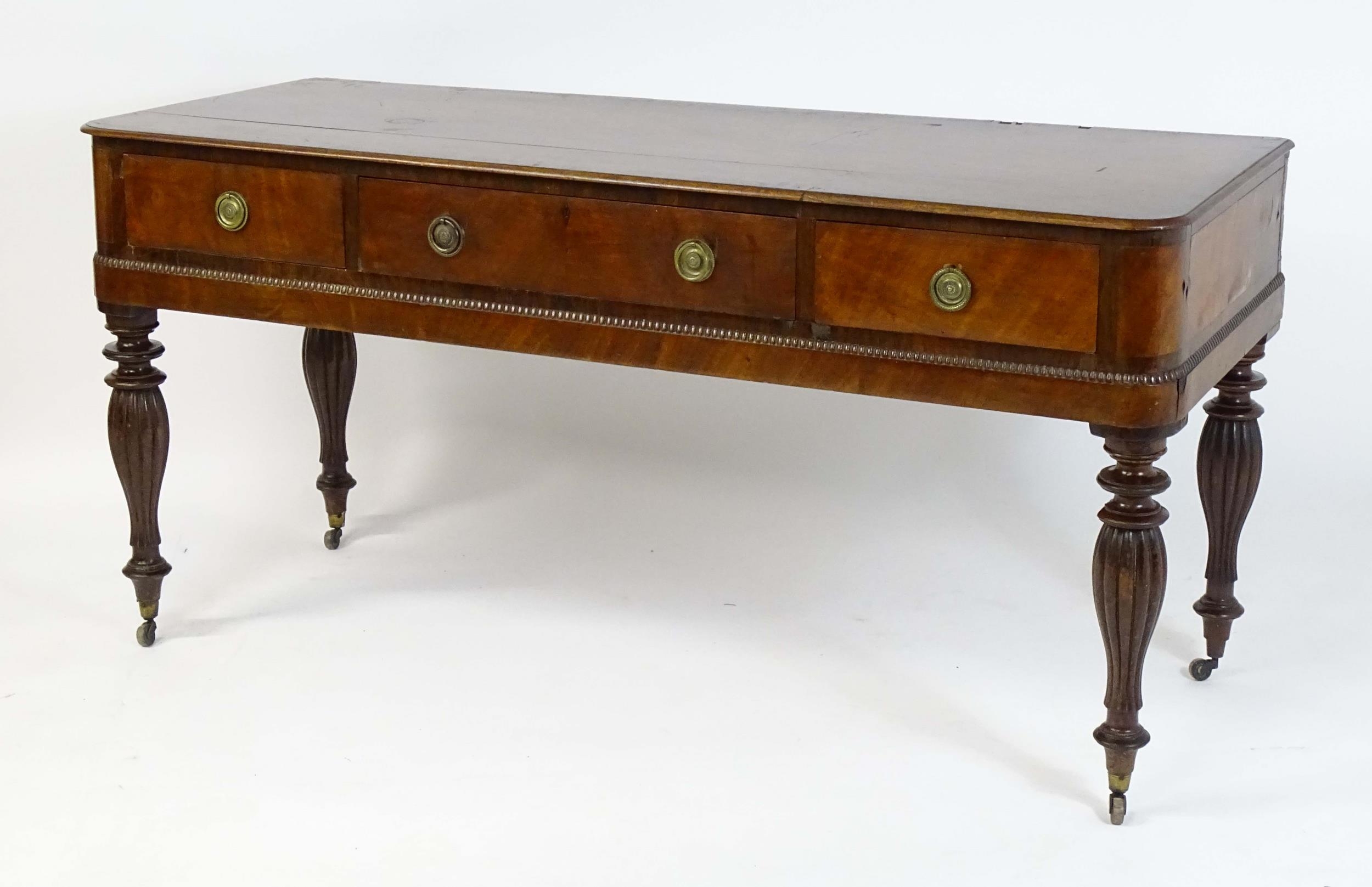 A 19thC mahogany sideboard with a moulded top above one long drawer and two short drawers with - Image 5 of 8