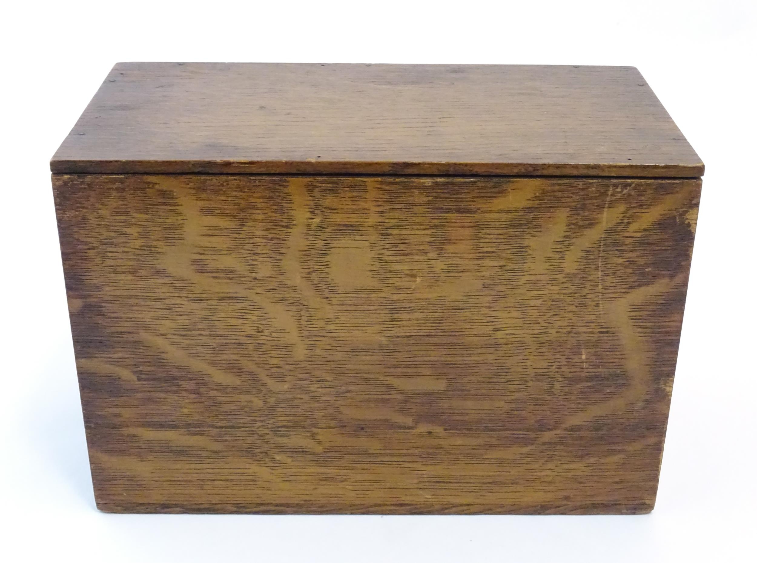 A 20thC oak correspondence / address box. Approx. 6" high x 8 3/4" wide x 4 1/2" deep Please - Image 4 of 16