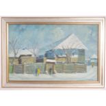 Tibor Tolnay, Hungarian School, Oil on canvas, The village of Farkaslaka, Romania in snow with