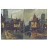 Melville, 19th century, French School, Oils on canvas, A pair of French street scenes with timber