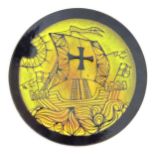 A Poole Pottery charger in the pattern Aegean, with stylised galleon ship detail. Marked under and