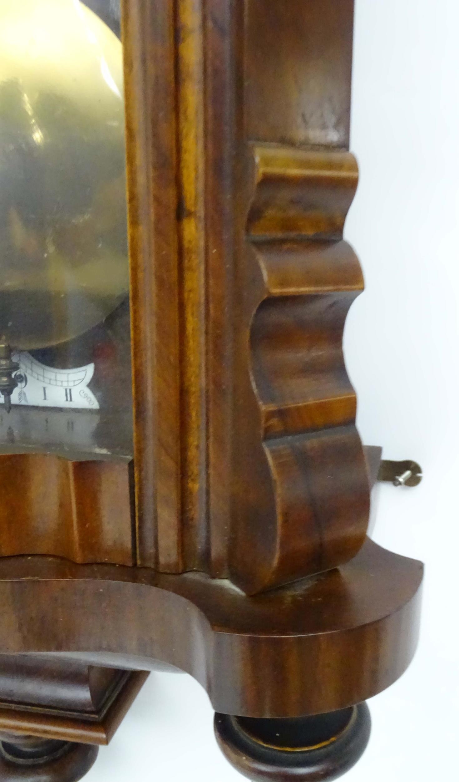 A Victorian walnut cased Vienna regulator wall clock with twin weight driven movement and white - Image 10 of 14