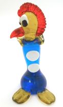 A studio glass novelty model of a stylised rooster / cockerel. In the Murano style 10 3/4" high