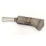 Militaria: an early to mid 20thC cased Nepalese / East Asian knife, the 5" blade with single cutting