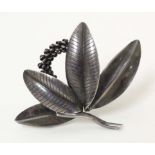 Scandinavian silver : A Swedish silver brooch of foliate form. Marked to reverse and signed