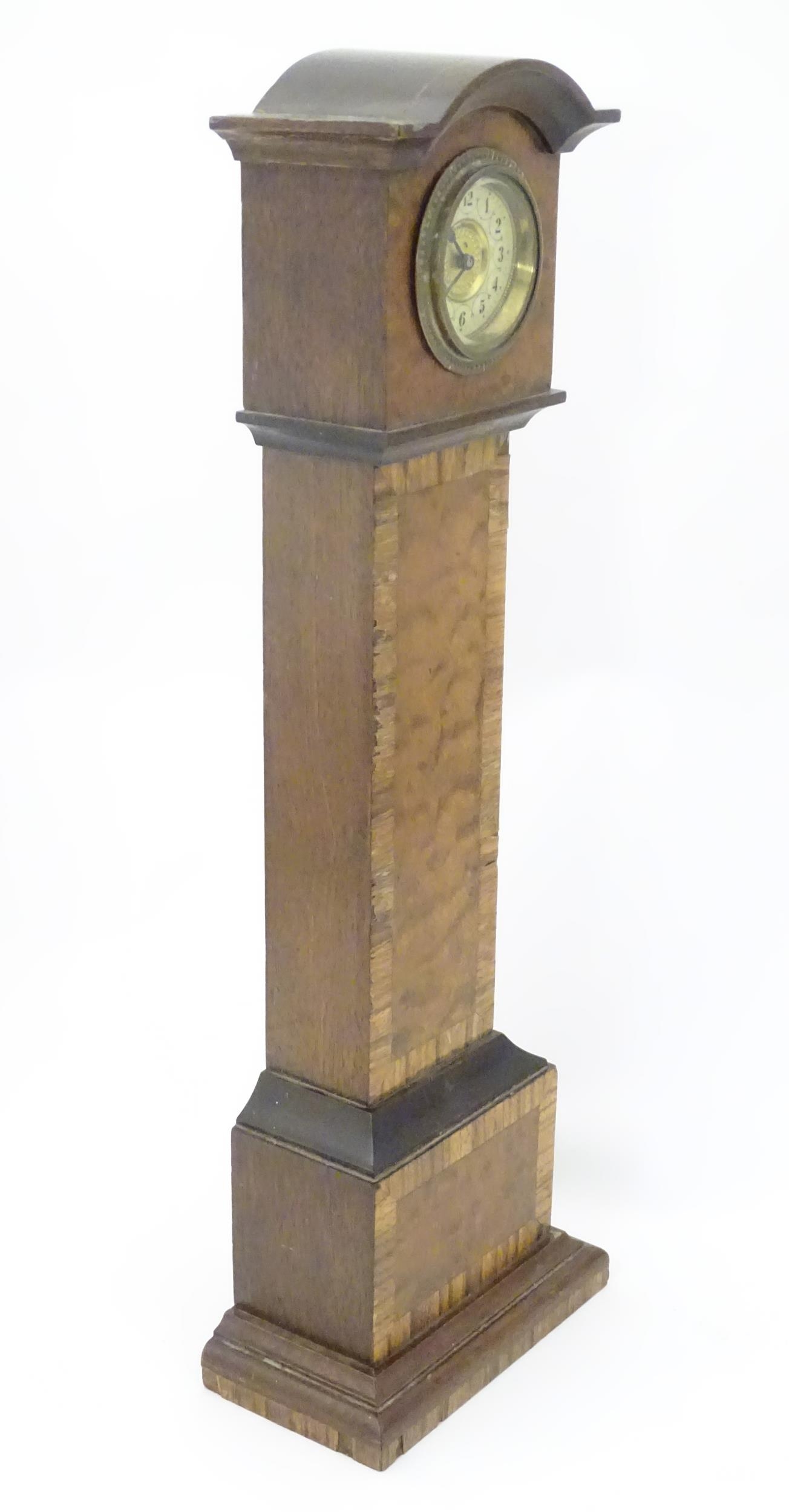 A mantle clock formed as a miniature long case / grandfather clock. Approx. 16 1/2" high Please Note - Image 3 of 8