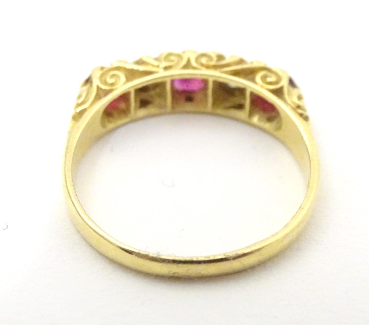 An 18ct gold ring set with diamonds and rubies in a linear setting. Ring size approx. U 1/2 Please - Image 5 of 7