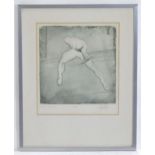John William Mills (b. 1933), Limited edition etching, Dance Push Mime. Signed, titled, dated (19)79