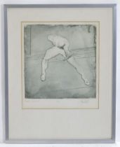 John William Mills (b. 1933), Limited edition etching, Dance Push Mime. Signed, titled, dated (19)79