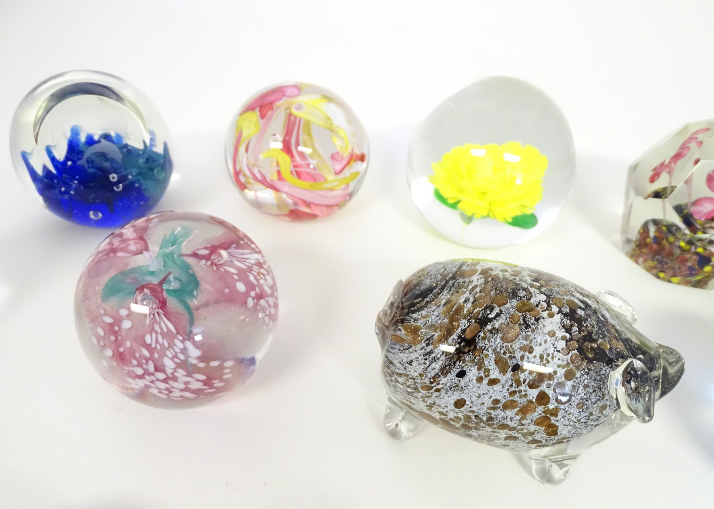 A quantity of assorted glass paperweights, one formed as a pig, another a bird. (19) Please Note - - Image 4 of 10