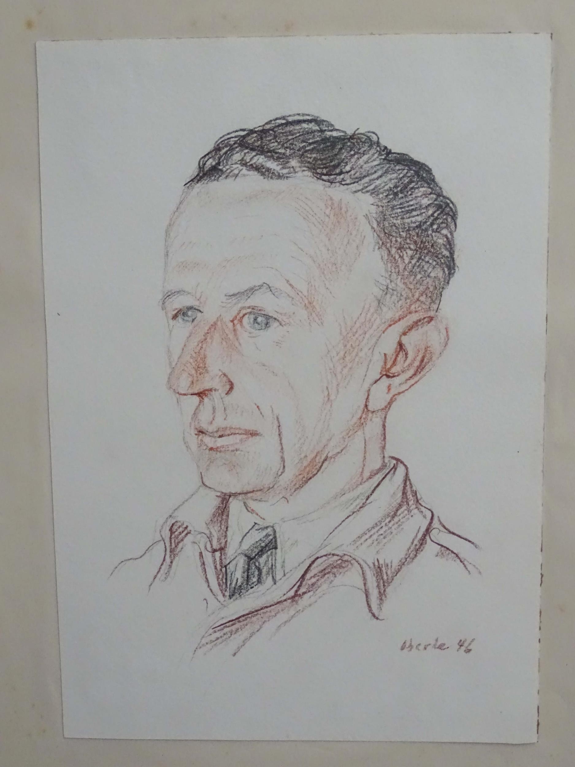 Nine 20thC German prisoner of war drawings and watercolours, works to include a pastel portrait of a - Image 3 of 23