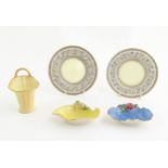Assorted items of Royal Worcester to include two saucers, a basket vase and two small dishes with