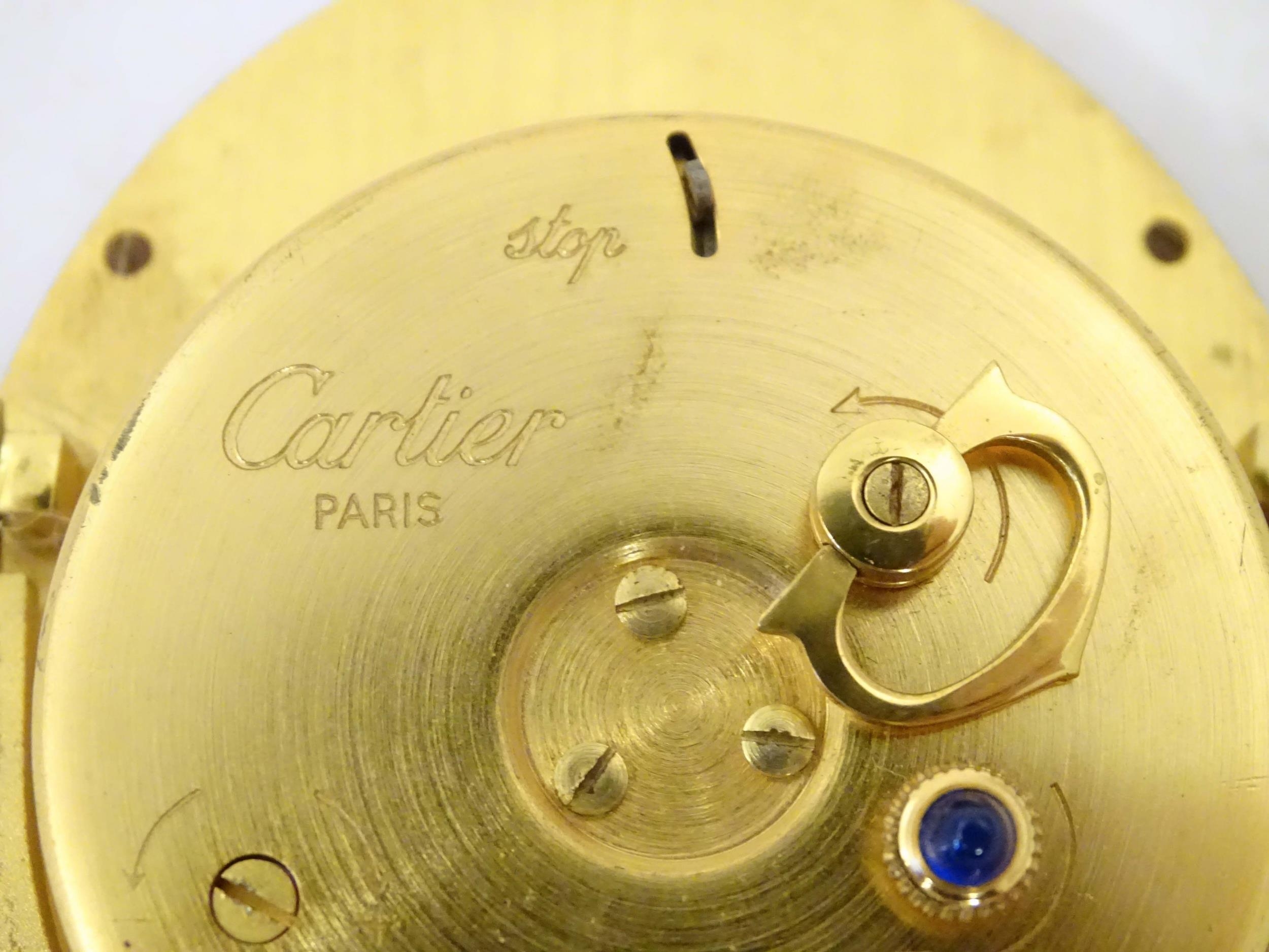 A Cartier Paris travel alarm clock with easel back. 3 1/2" high overall Please Note - we do not make - Image 7 of 9