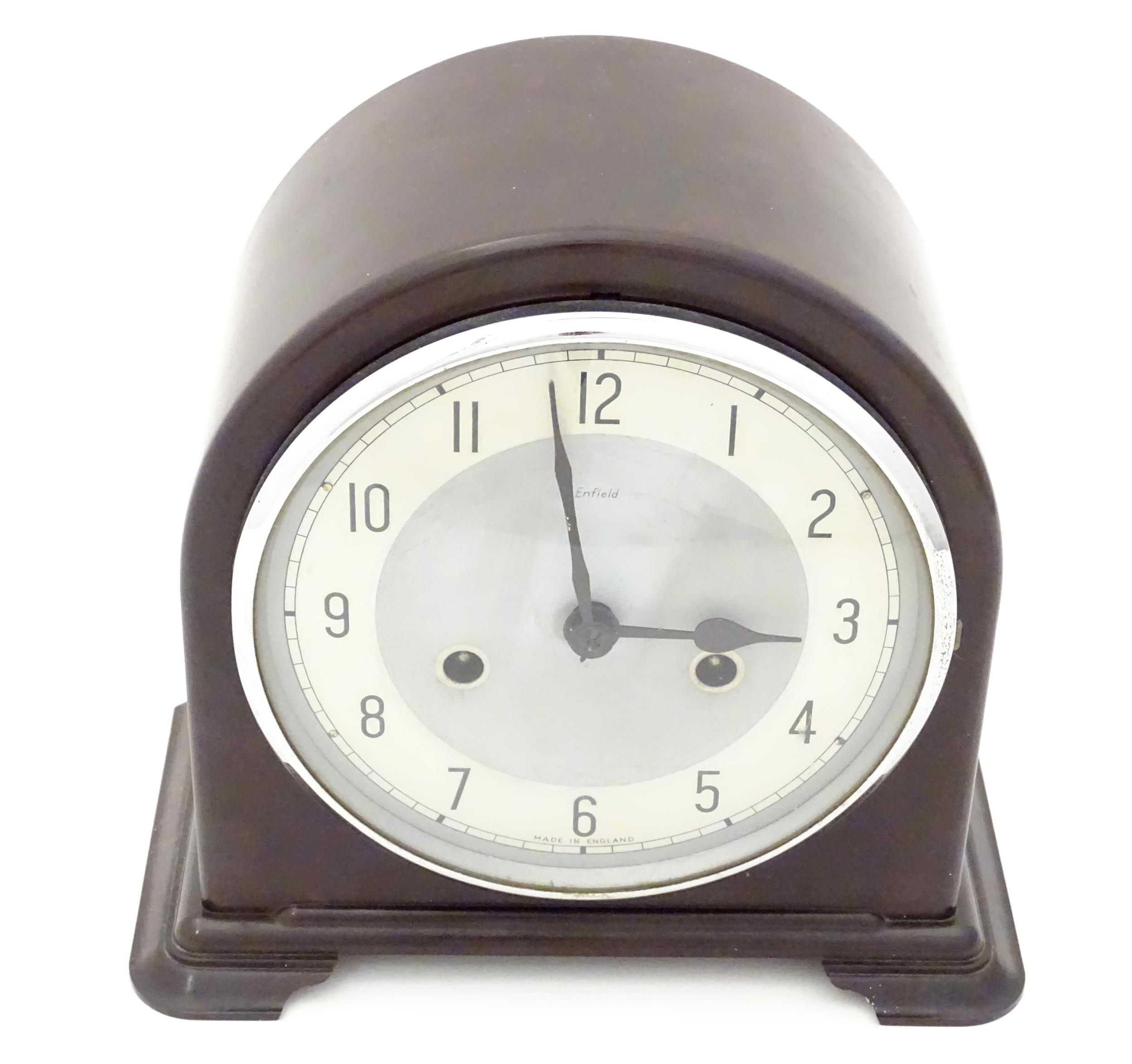 An Art Deco Smiths Enfield Bakelite cased mantel clock 8" high Please Note - we do not make - Image 4 of 13