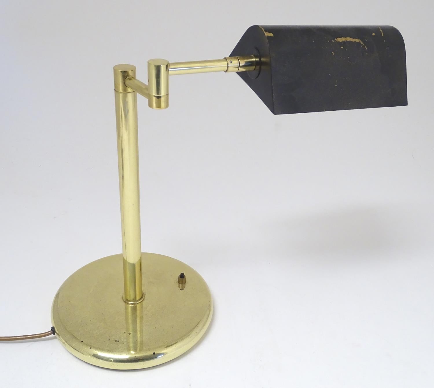 A mid to late 20thC Art Deco style brass table lamp, with articulated and adjustable shade and - Image 3 of 6