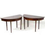 A pair of 19thC mahogany D-end tables, each having four tapering squared moulded legs, having an
