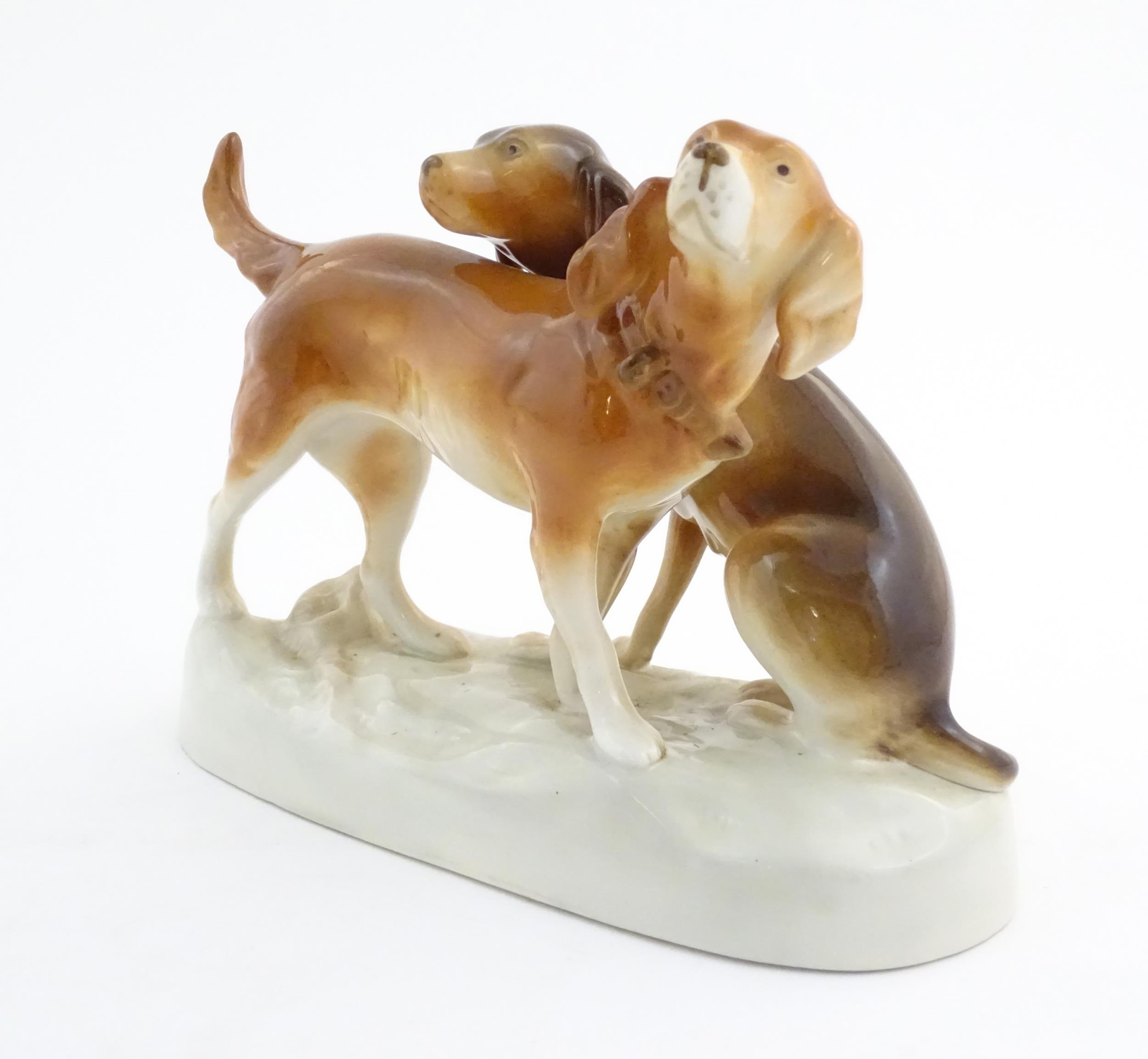 A 20thC Royal Dux model of two dogs. Marked under. Approx. 7 3/4" high x 11" wide (2) Please - Bild 3 aus 9