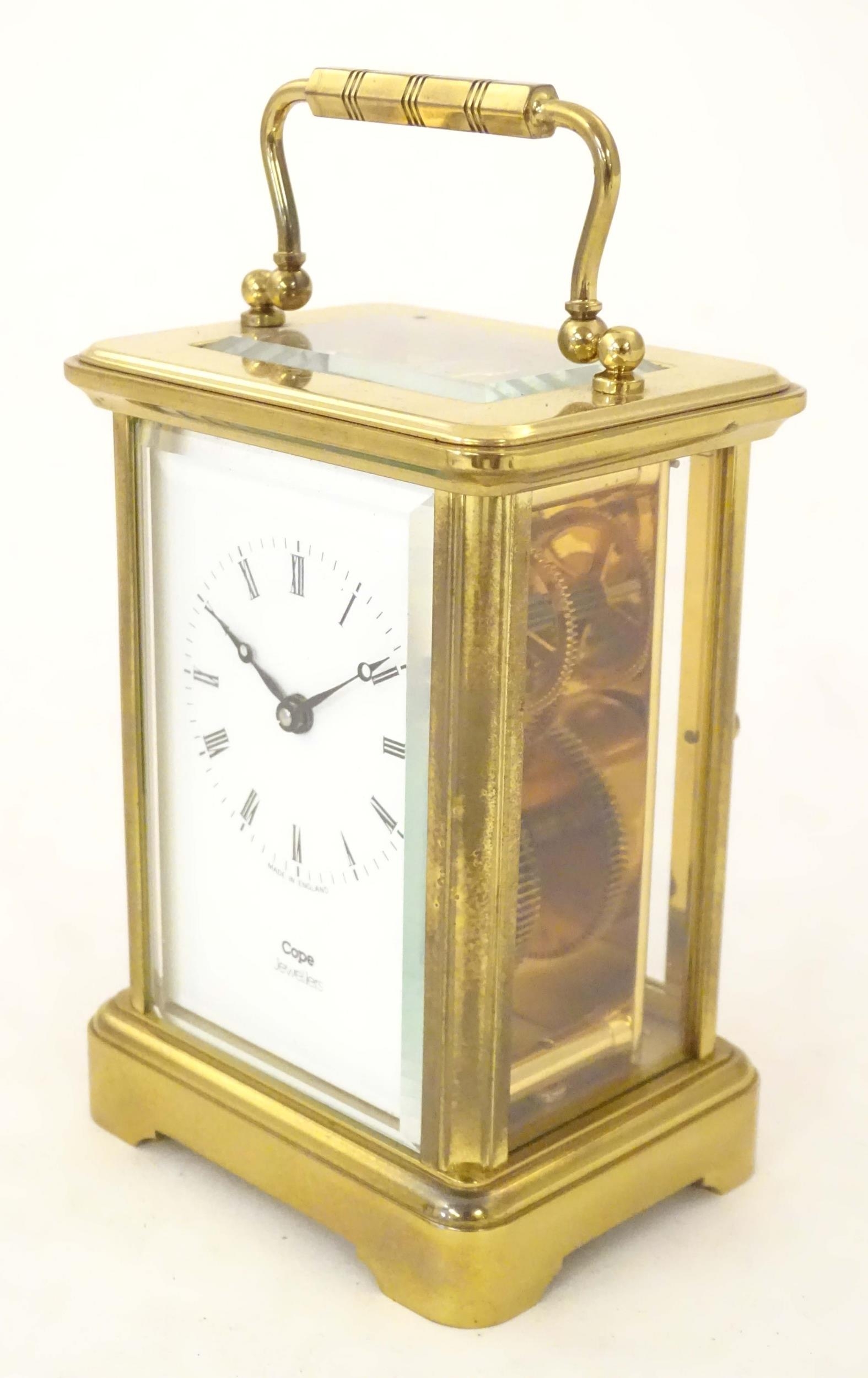 A carriage clock, the dial signed ' Cope Jewellers' the backplate stamped ' Made in England 11 - Image 3 of 9