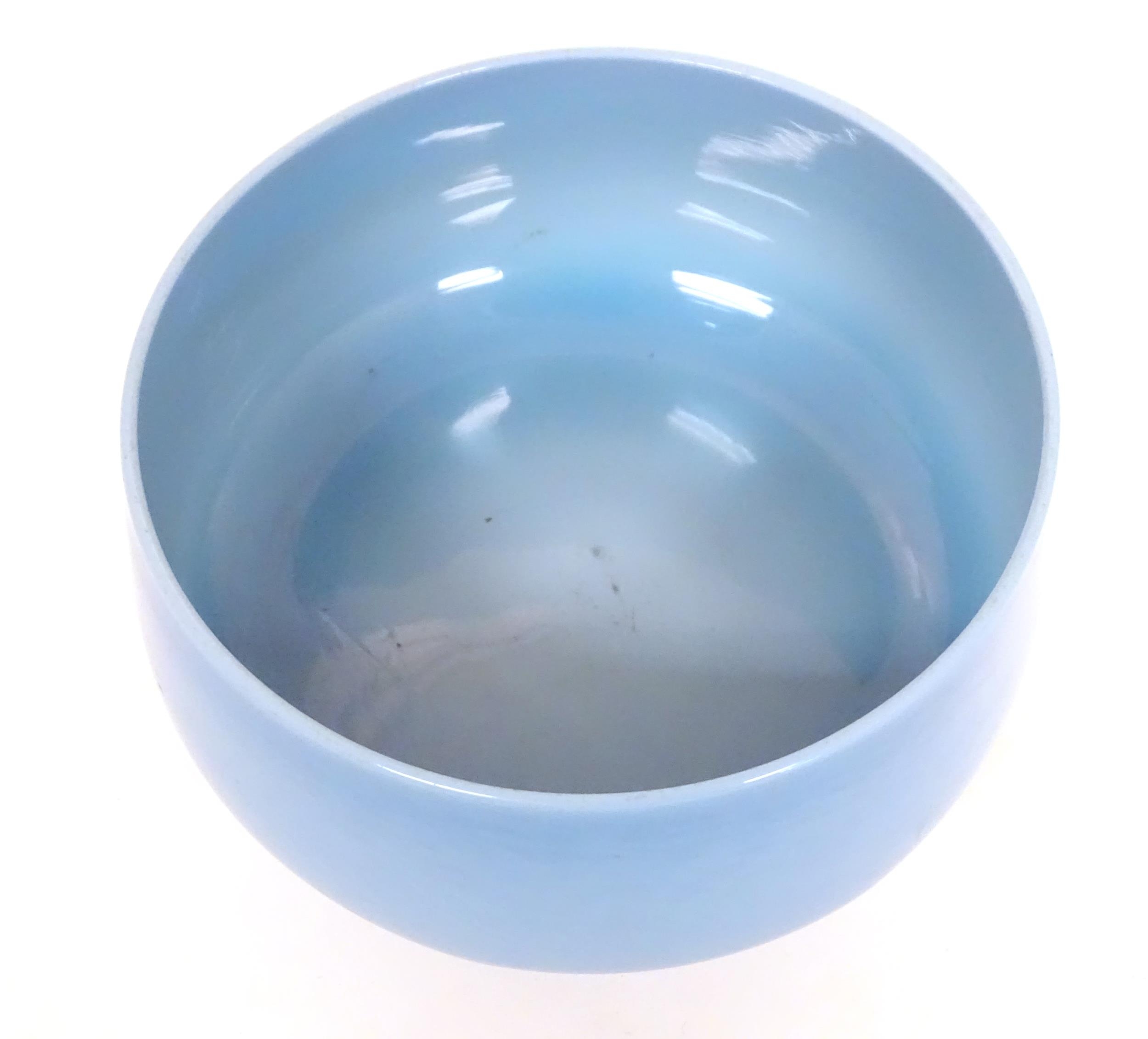 A 19thC opaline blue glass sugar bowl with pedestal foot. Approx 5" diameter x 3 3/4" high Please - Image 4 of 5