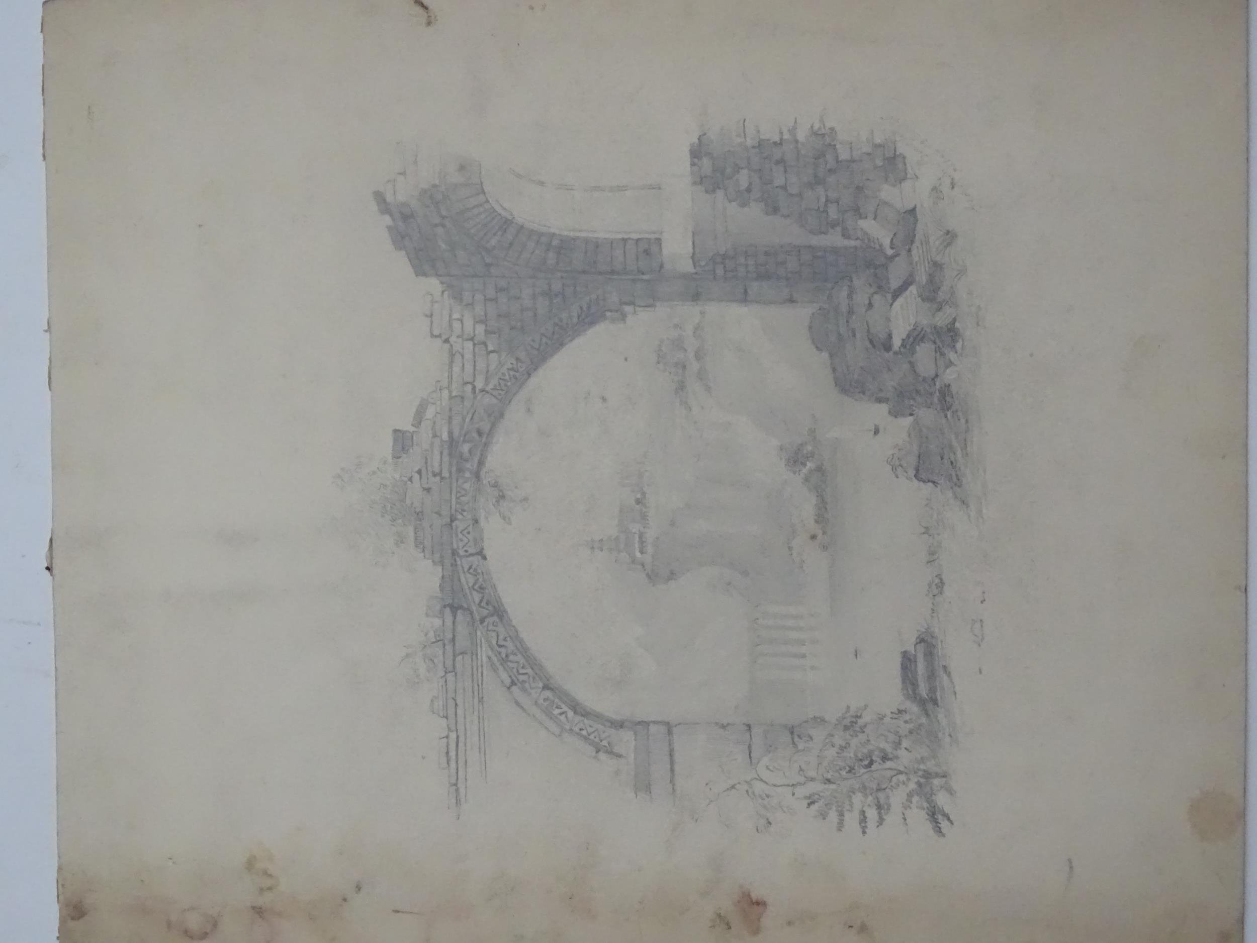 Georgiana Beech, 19th century, Pencil, An arch ruin with a view of a river with arch bridge, - Image 5 of 8