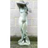 A late 20thC reconstituted stone garden figure of a classical maiden, standing 46" high, 14" wide,