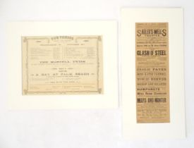 Two early 20thC theatre playbills / advertisements for Sadler's Wells Theatre, 1900, and Drury