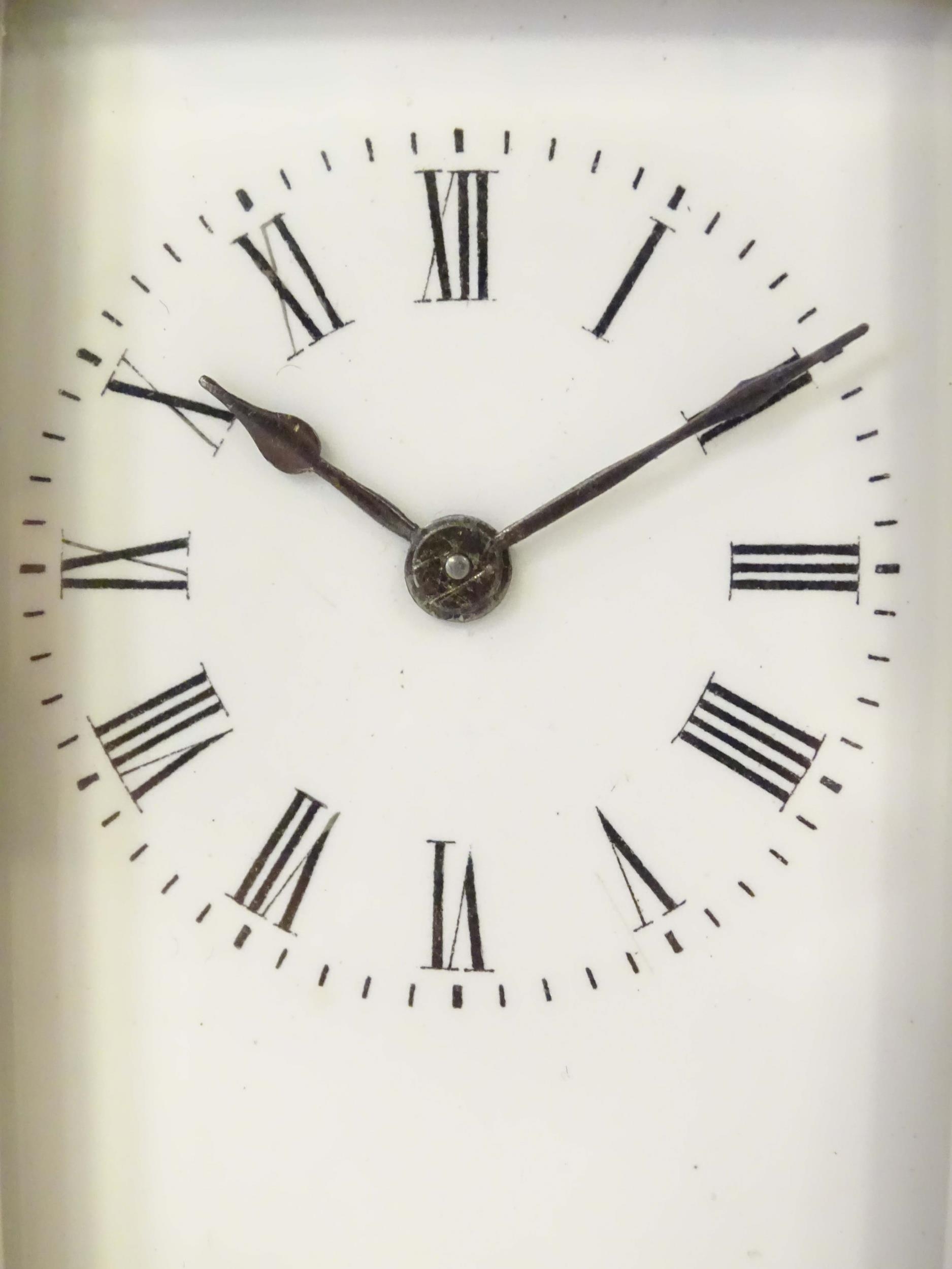 A brass carriage clock with white enamel dial. the whole 5 1/2" high Please Note - we do not make - Image 8 of 13